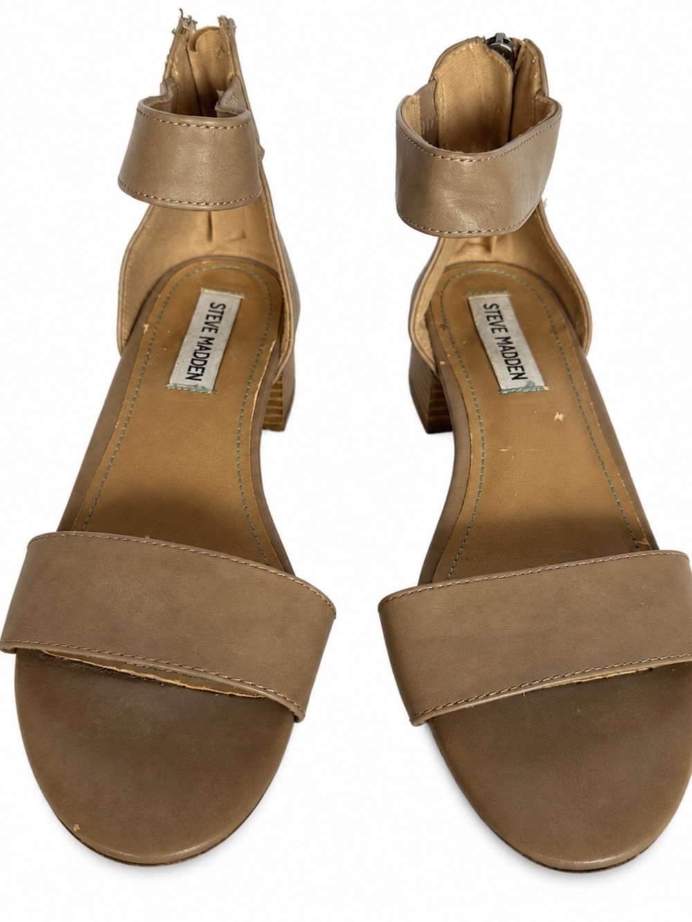 Steve Madden Joracy Taupe Ankle Strap Block Heel Sandals Size 6